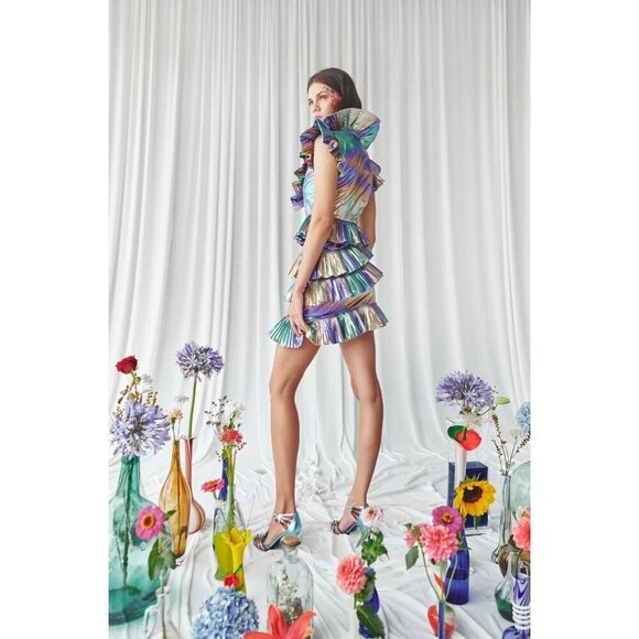 Celia B Acke Metalic Pleated Mini Dress Multi Womens Size Large - Picture 5 of 16